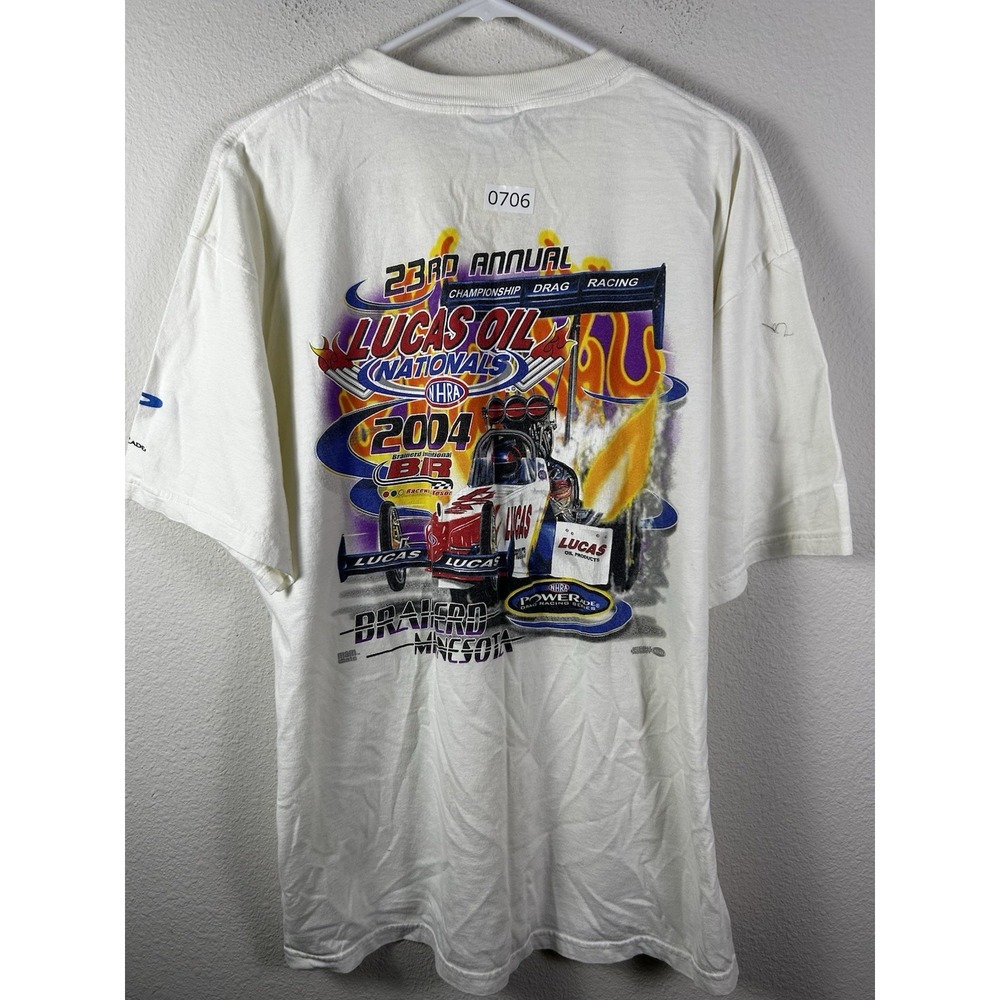 Vintage 2004 Lucas Oil NHRA Nationals Drag Racing T-Shirt Mens XL White 23rd Ann